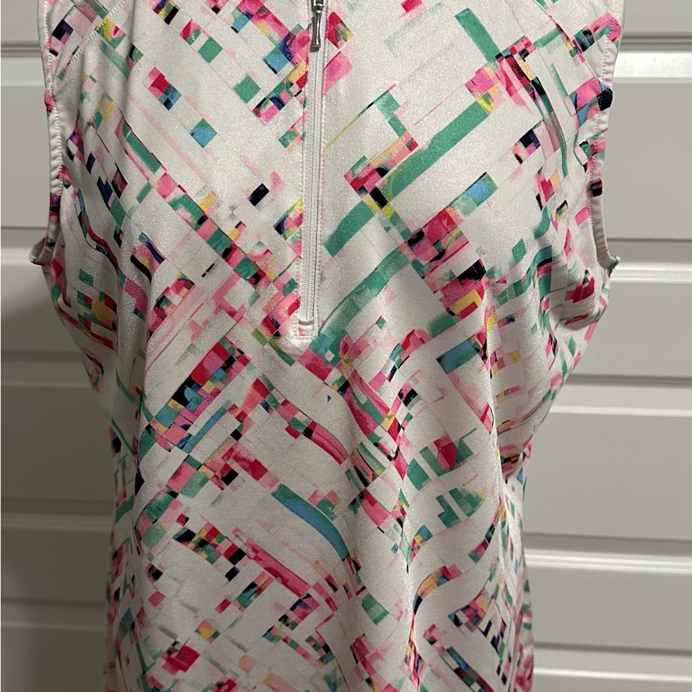 Ladies Pink and Green Sleeveless Golf Shirt